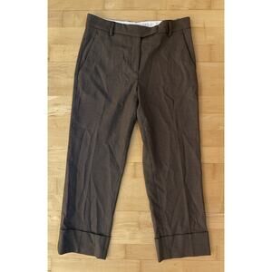 QL2 Womens Zip Front Solid Straight Leg Wool Dress Cuffed Crop Pants Brown 42